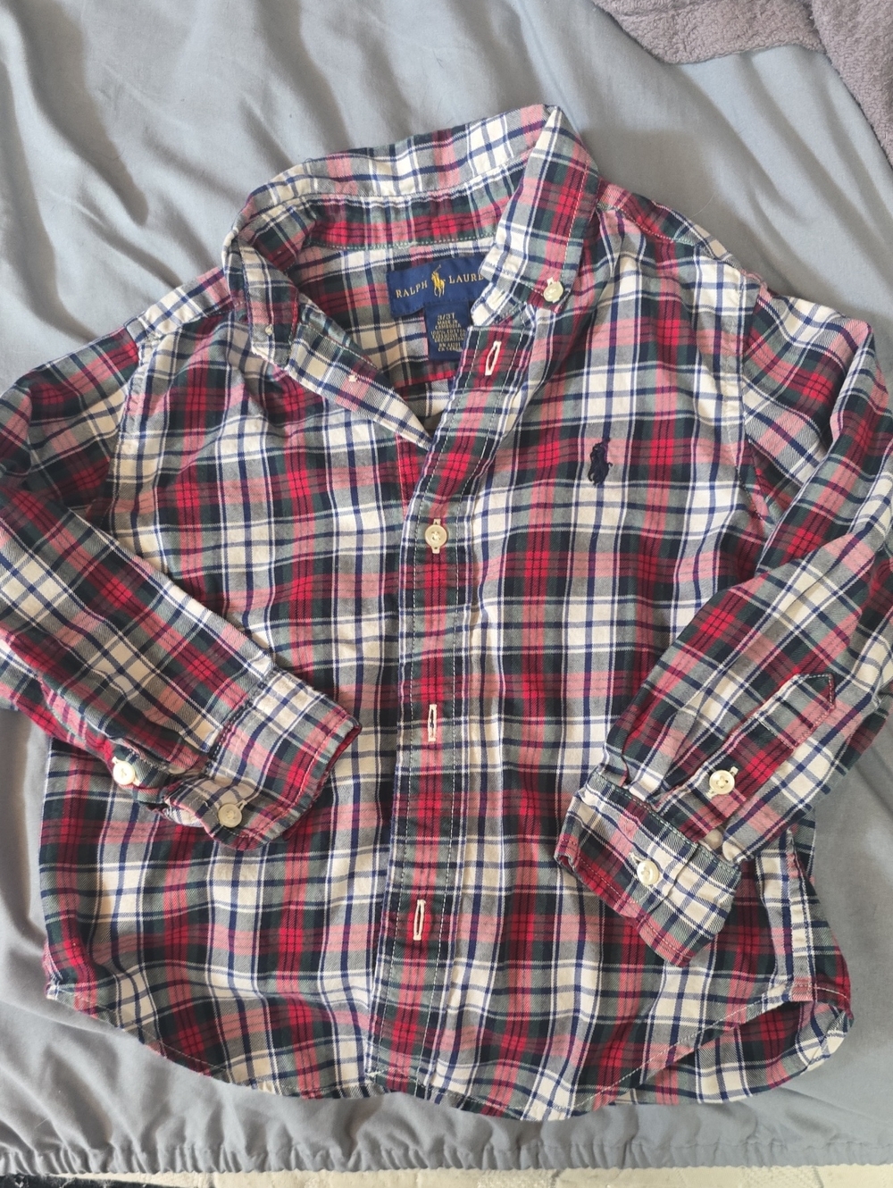 Ralph Lauren Red, Navy & White Plaid Button-Down Shirt